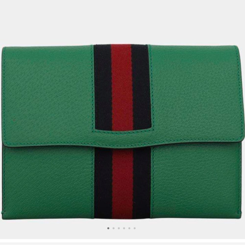 Gucci Green Leather Web Clutch